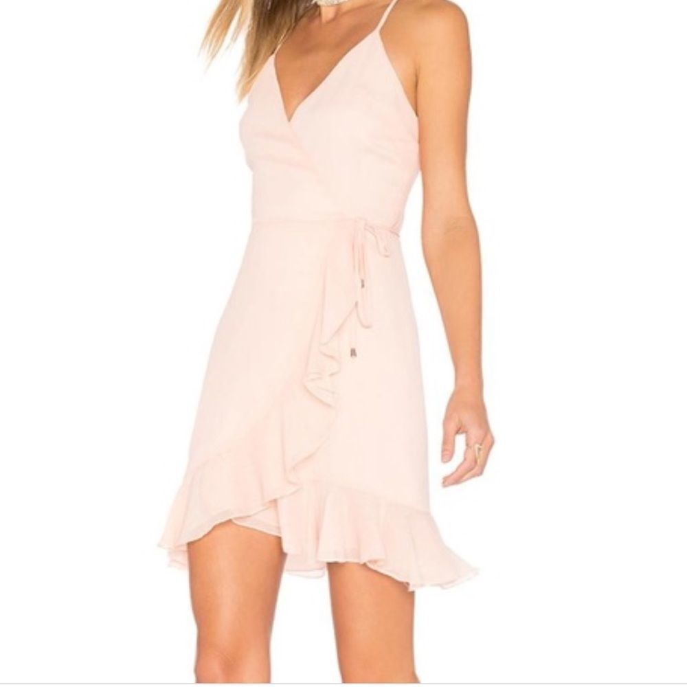 Revolve Lovers+Friends Pink Gigi Slip Mini Dress Ruffle Wrap Dress Size XL
